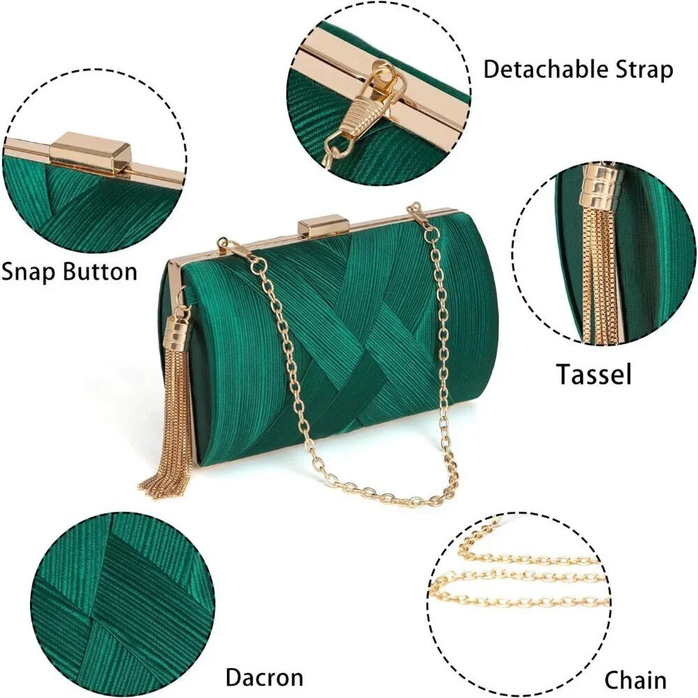 Women Clutch Purse Evening Formal Shoulder Crossbody Tassel Bag Green